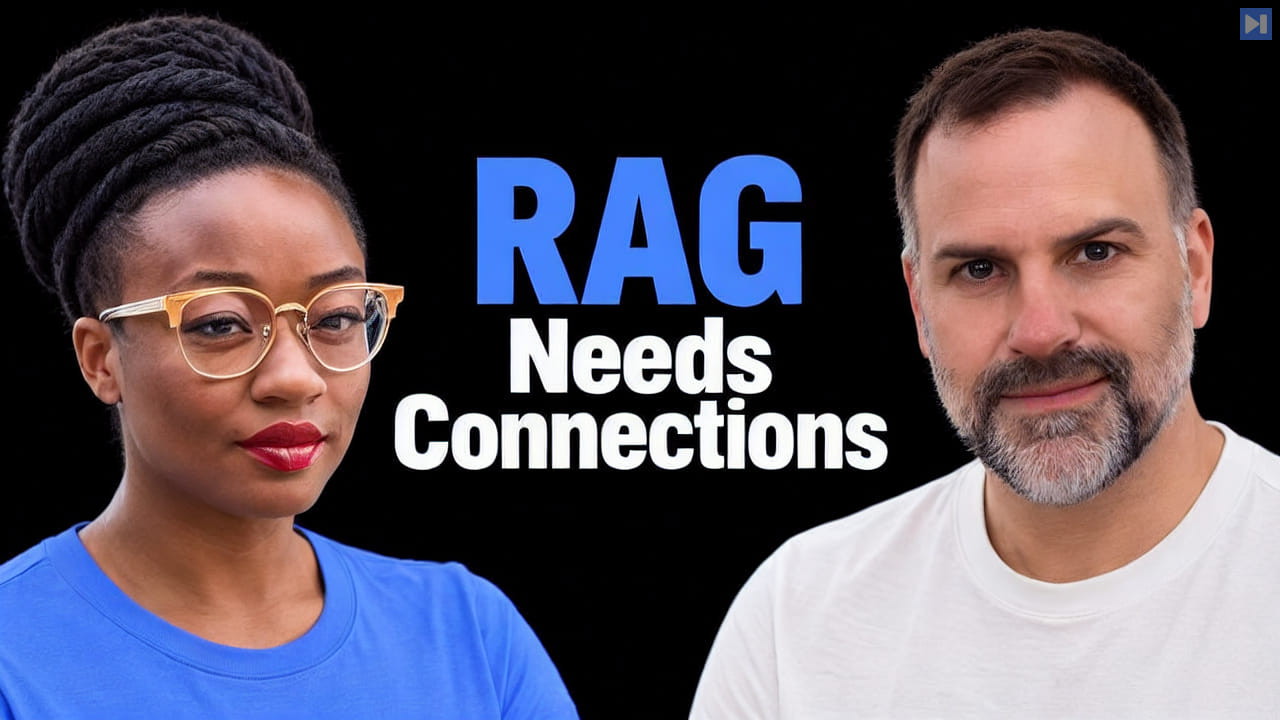Nyah Macklin in blue and Jeremy Adams Casañas in white flank the blue and white headline RAG Needs Connections on black.