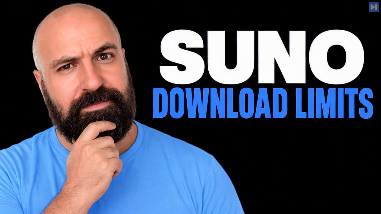 Olivio Sarikas beside the headline Suno Download Limits on a black background.
