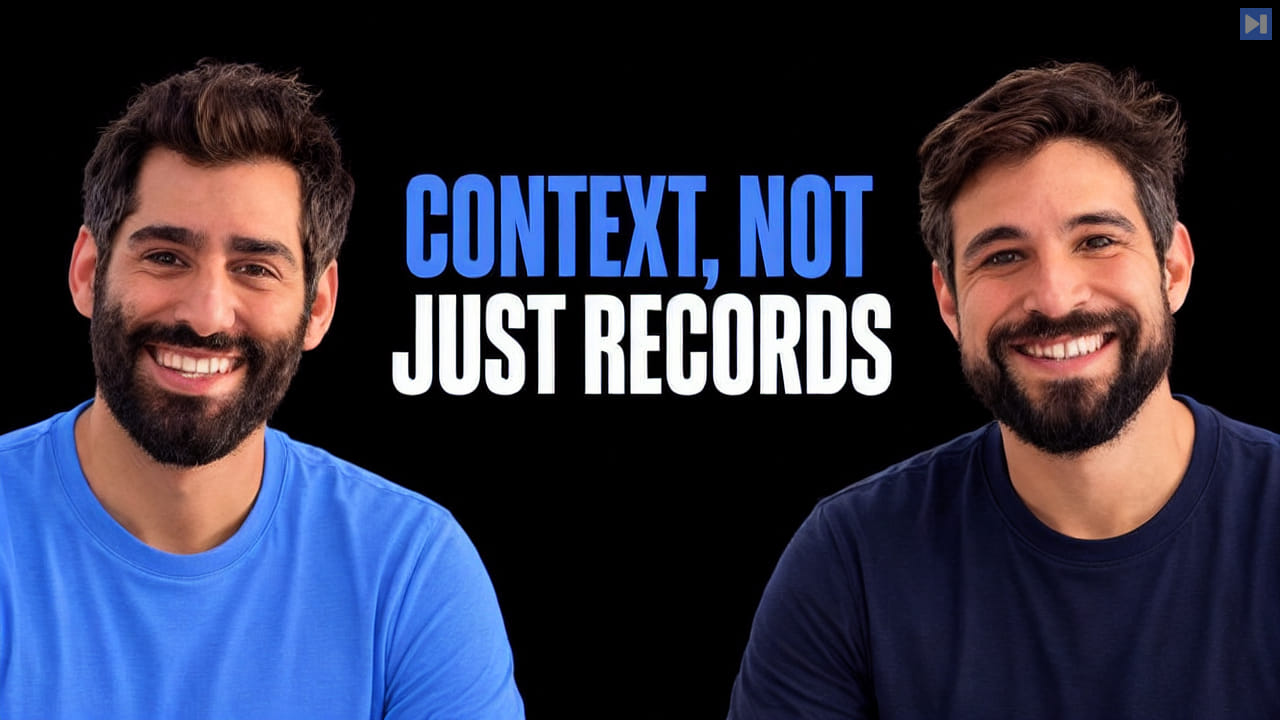 Omri Bruchim, Tomer Ast beside the blue and white headline “CONTEXT, NOT JUST RECORDS” on a black background.