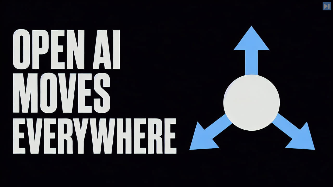 The words Open AI Moves Everywhere beside one flat hub with three arrows