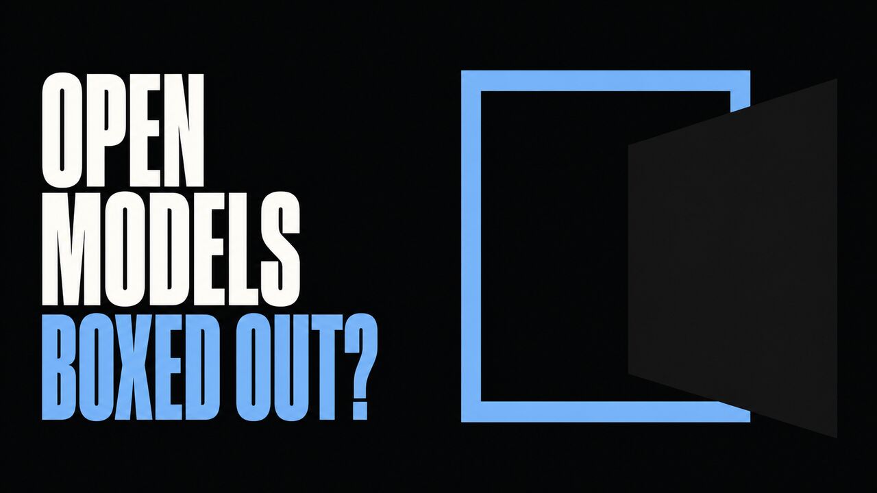 The words Open Models Boxed Out beside a simple blue barrier