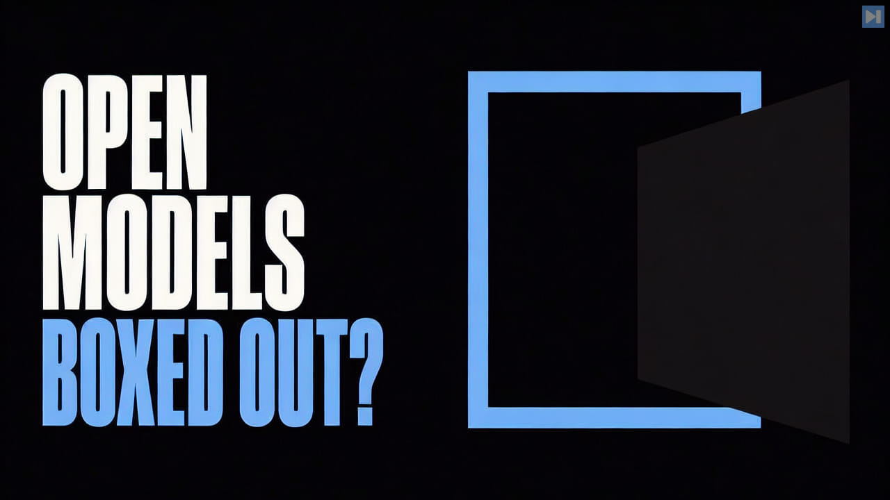 The words Open Models Boxed Out beside a simple blue barrier