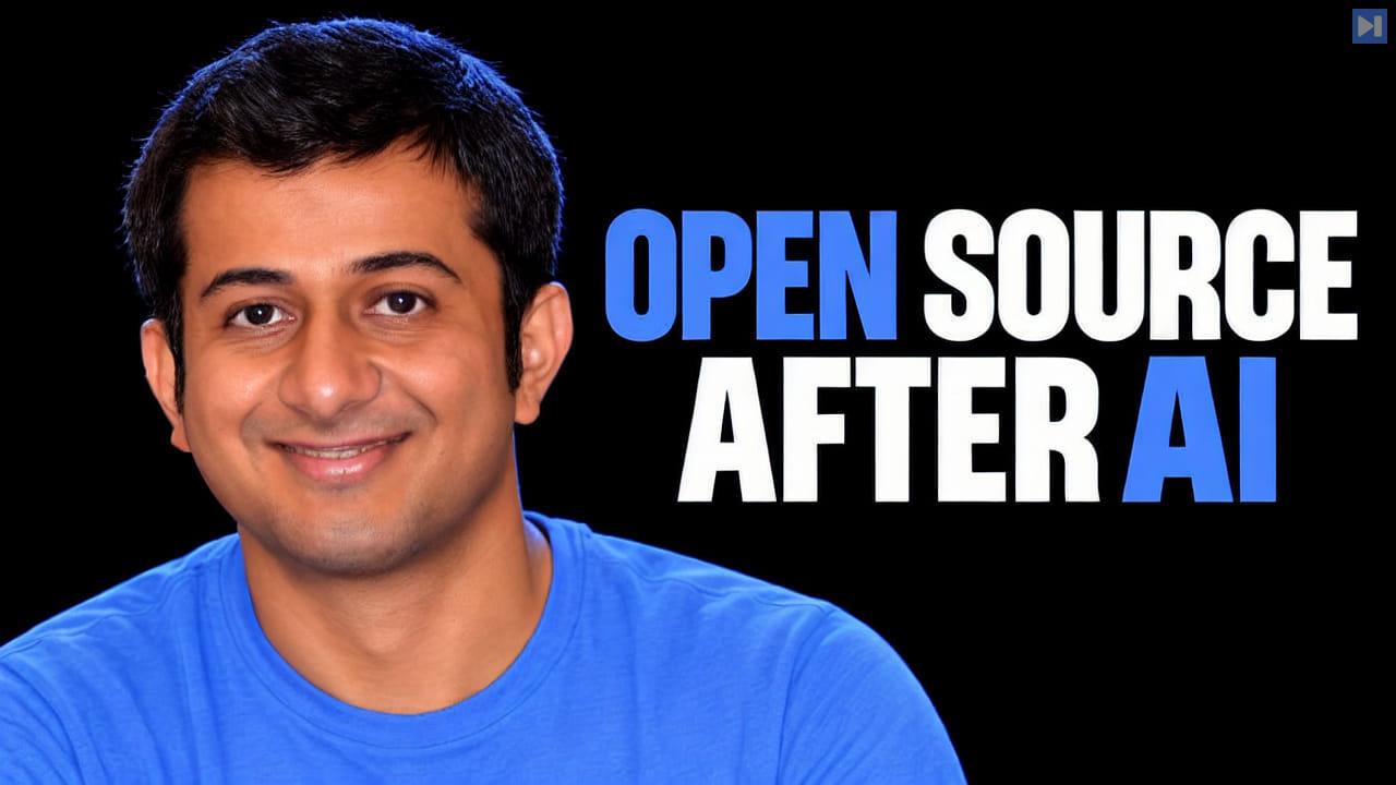 Saoud Rizwan against a black background beside the headline “OPEN SOURCE AFTER AI”.