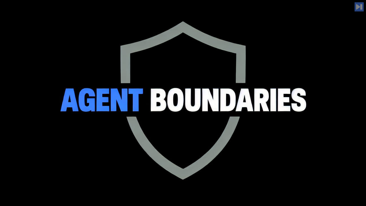 Blue-and-white “AGENT BOUNDARIES” headline across a simple shield outline on black.