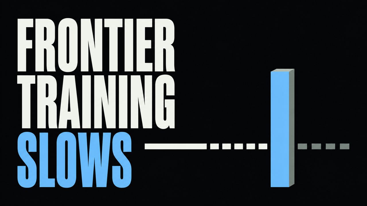 Words Frontier Training Slows beside a simplified progress line stopped by a safety gate