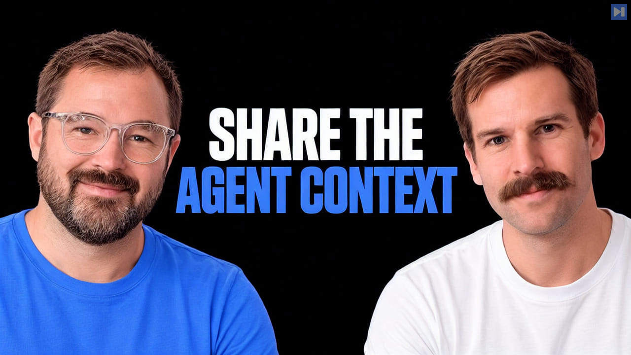 Graham McBain, Josh Lehman against a black background beside the white and blue headline 'SHARE THE AGENT CONTEXT'.