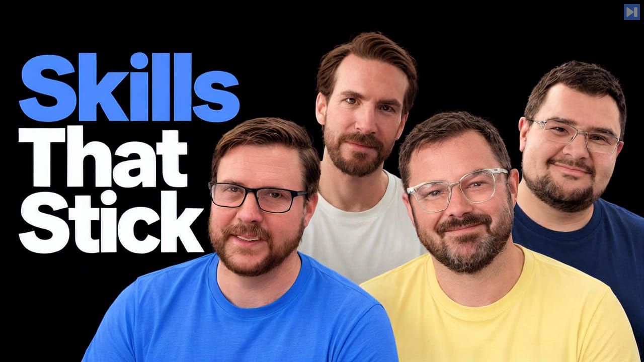 Hannes Rudolph, Patrick Erichsen, Graham McBain and Joe Pishgar against black beside the headline Skills That Stick.