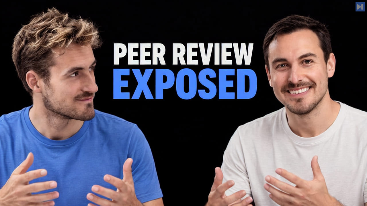Pierce Freeman and Richard Diehl Martinez in blue and white tops against black, alongside the blue and white headline "PEER REVIEW EXPOSED".