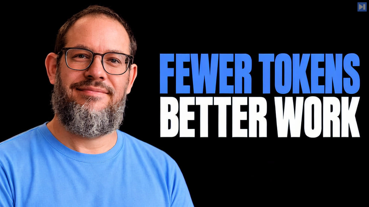 Nate B Jones against a black background beside the blue and white headline “FEWER TOKENS / BETTER WORK”.