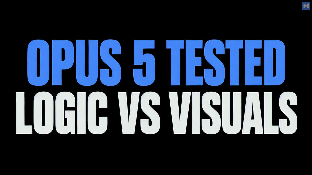 Blue “OPUS 5 TESTED” above white “LOGIC VS VISUALS” on a plain black background, with no people.