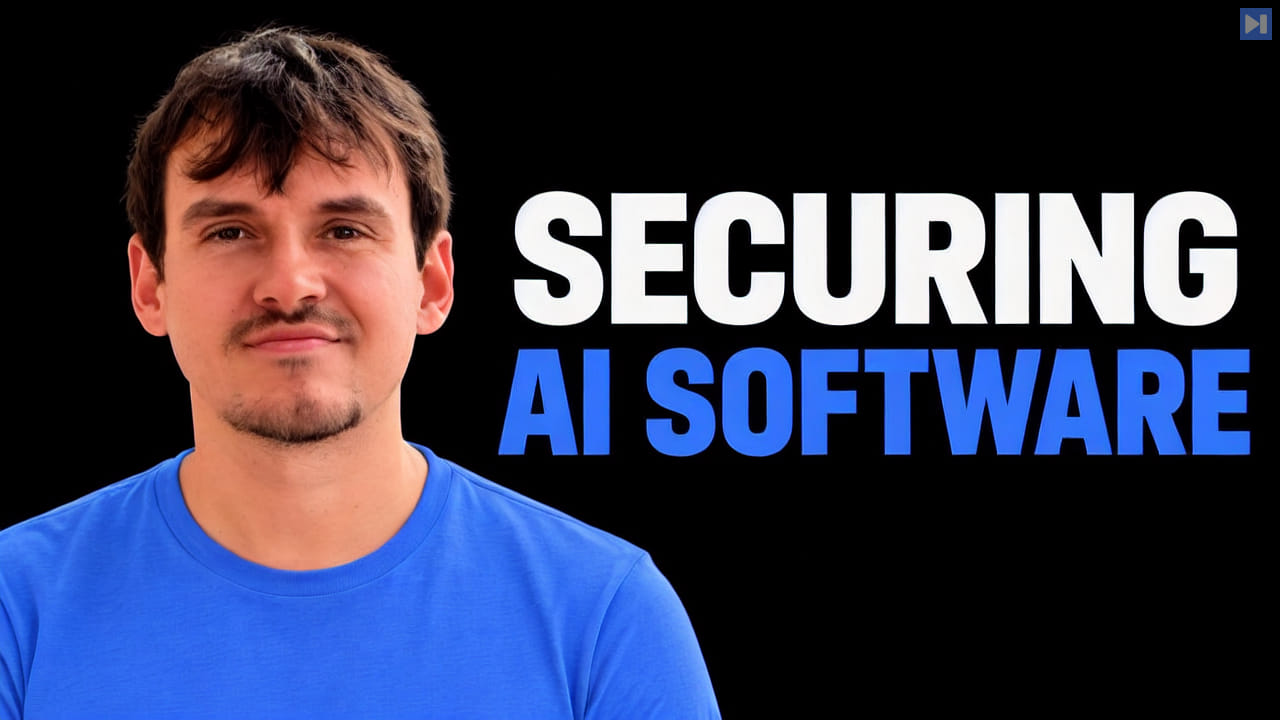 Patrick Smyth beside the white and blue words Securing AI Software on black.