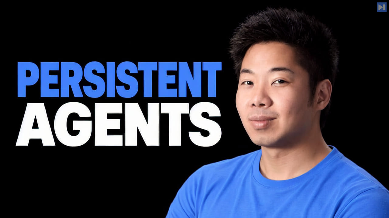 Portrait of Jeffrey Lee-Chan on a black background with the blue and white headline "PERSISTENT AGENTS".