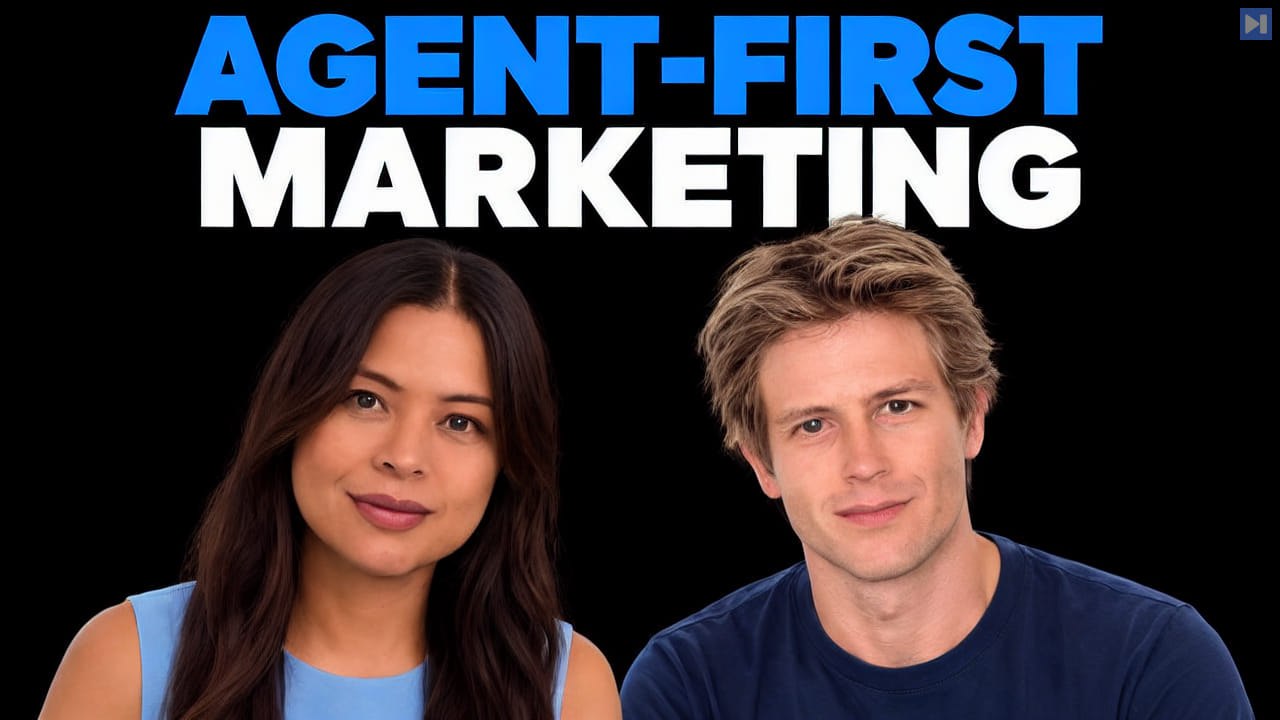 Sophia Dew and James Cadwallader beneath Agent-First Marketing on a black background.