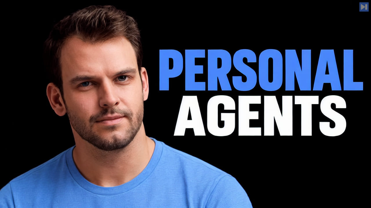 Nathaniel Whittemore in a blue shirt against black beside the blue-and-white headline PERSONAL AGENTS.
