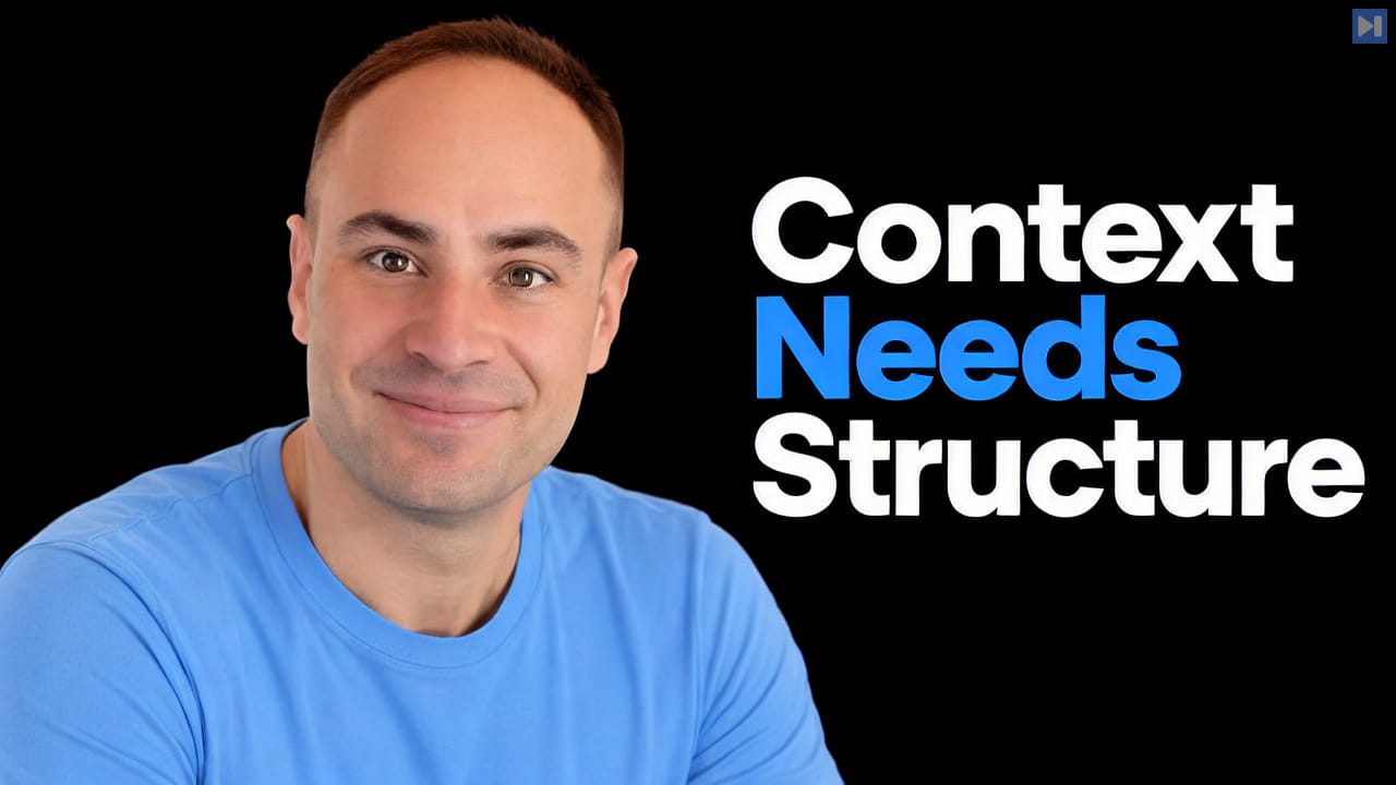 Peter Werry in a blue shirt at left beside the blue and white headline Context Needs Structure on a black background.