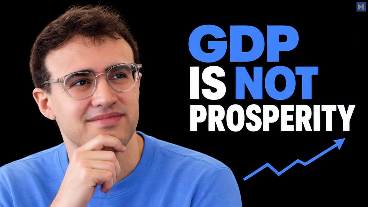 Philip Trammell beside the headline GDP IS NOT PROSPERITY and a rising blue arrow on a black background.