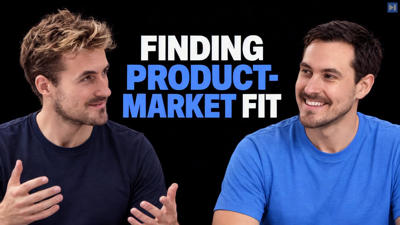 Pierce Freeman and Richard Diehl Martinez in navy and blue tops against black, alongside the blue and white headline "FINDING PRODUCT-MARKET FIT".