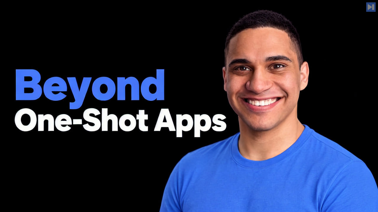 Mahmoud Abdelwahab in a blue top against black beside the blue-and-white headline “Beyond One-Shot Apps”.