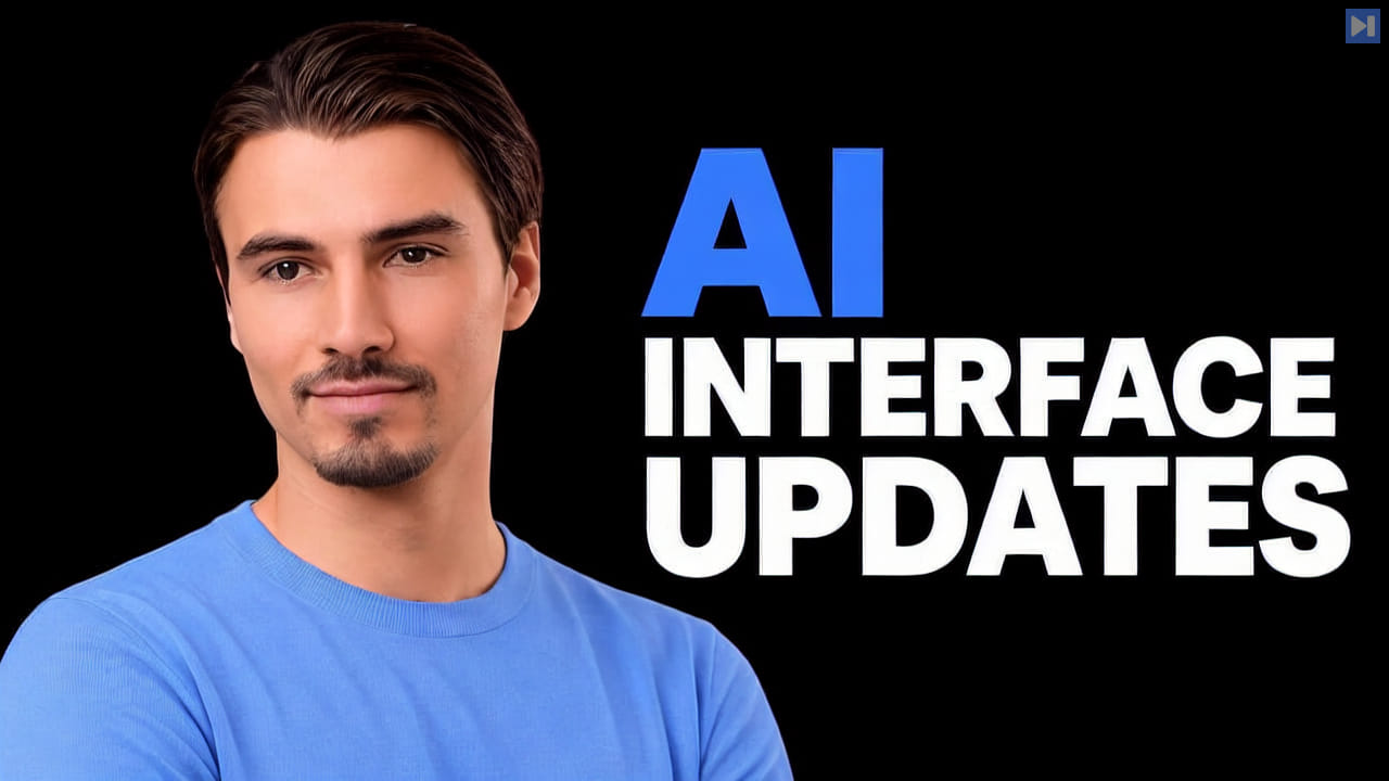 Portrait of Igor Pogany beside the blue-and-white headline "AI INTERFACE UPDATES" on a black background.