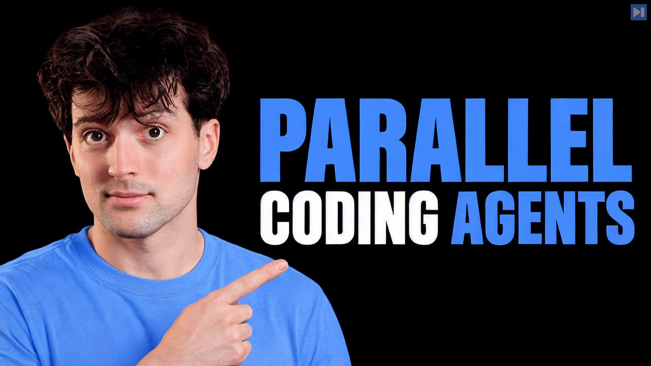 Theo Browne beside the headline PARALLEL CODING AGENTS on a pure black background.