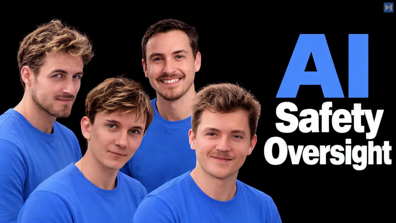 Pierce Freeman, Tomek Korbak, Richard Diehl Martinez and Mikita Balesni in blue beside the blue AI and white Safety Oversight headline on black.