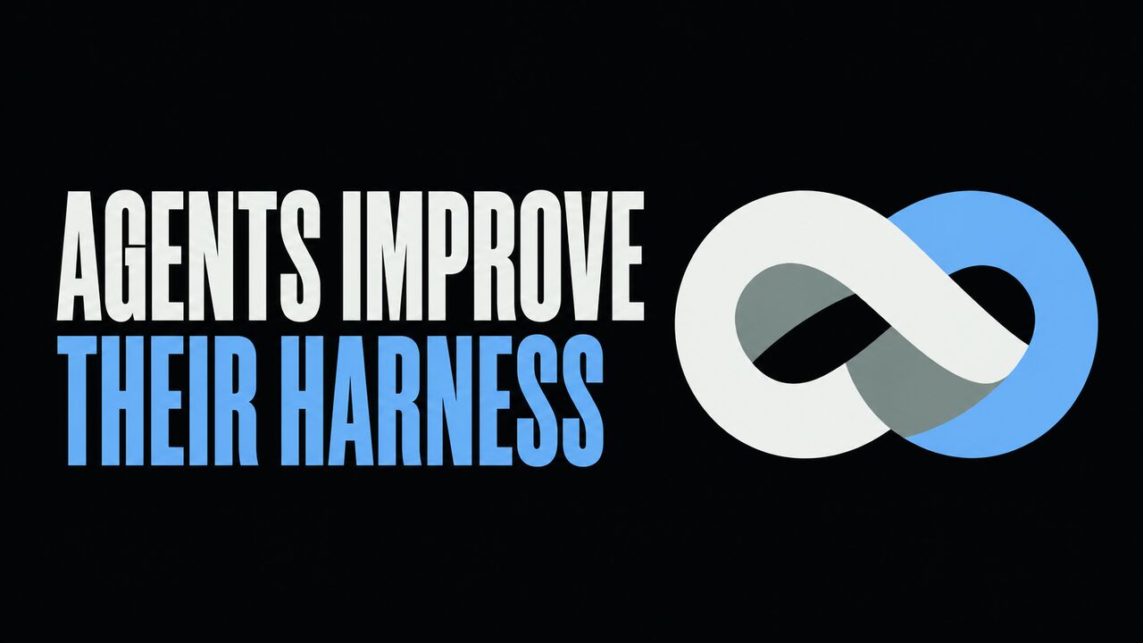 The words Agents Improve Their Harness beside one simple interlocking loop