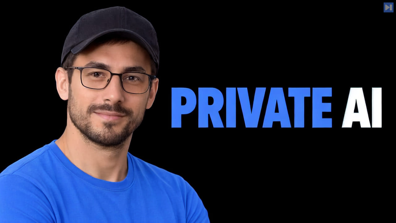 Steve Korshakov in glasses and a dark cap appears beside the blue and white "PRIVATE AI" headline on black.