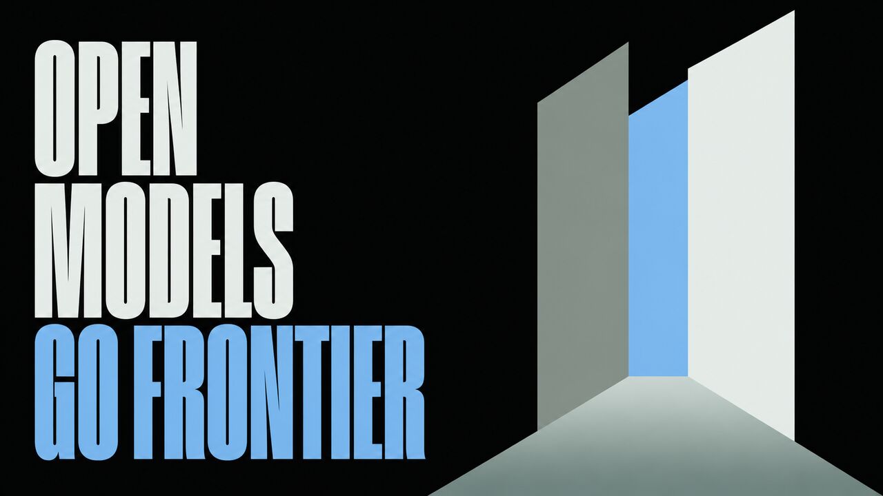 Abstract open doorway beside the words Open Models Go Frontier