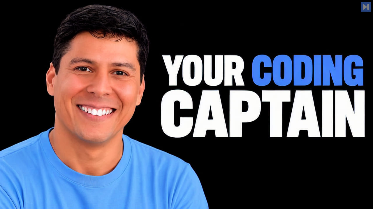 Ray Fernando against black beside the blue and white headline “YOUR CODING CAPTAIN”.