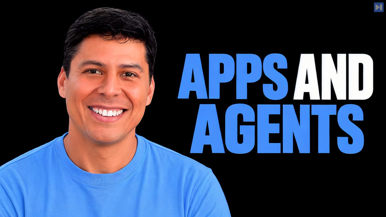 Ray Fernando against a black background with the blue-and-white headline "APPS AND AGENTS".