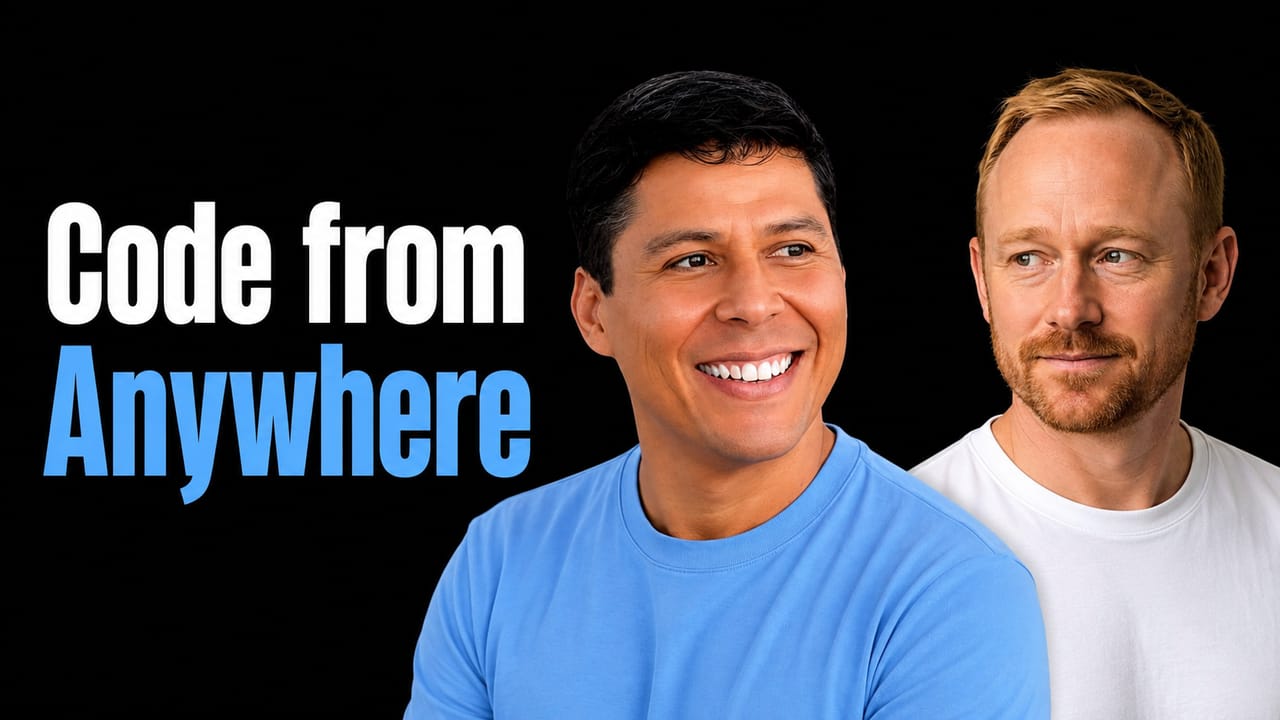 Ray Fernando and Korallis beside the headline Code from Anywhere