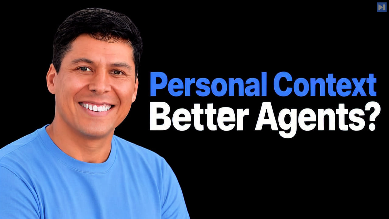 Ray Fernando beside the blue and white headline Personal Context Better Agents? on a black background.