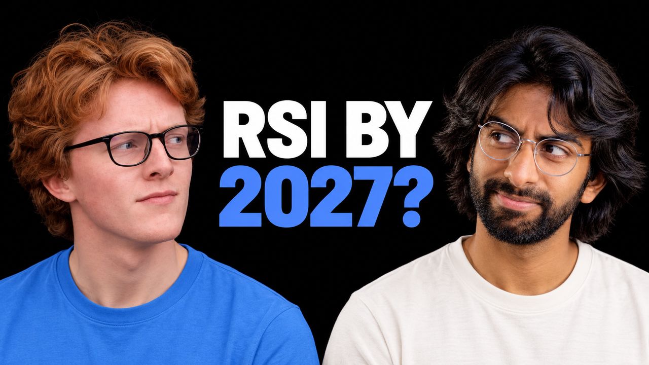 Theo Jaffee in blue and Rayan Krishnan in off-white against black beside the white and blue question RSI BY 2027?