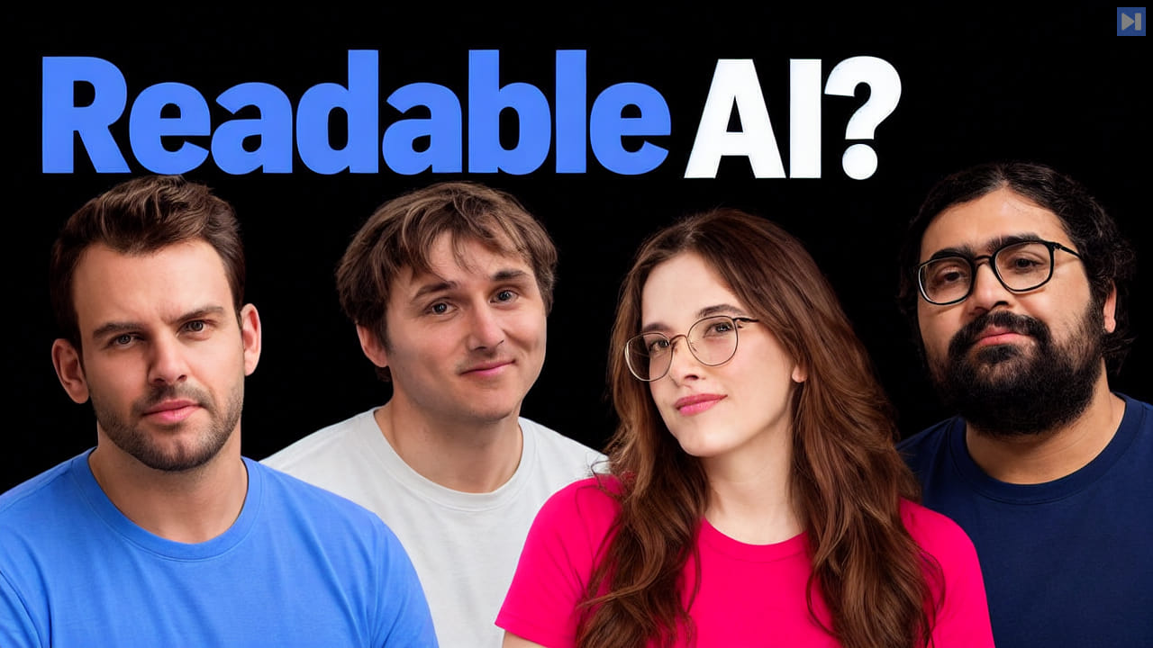 Nathaniel Whittemore, Nick Cammarata, Liv Gorton and Neel Nanda against black beside the headline Readable AI?