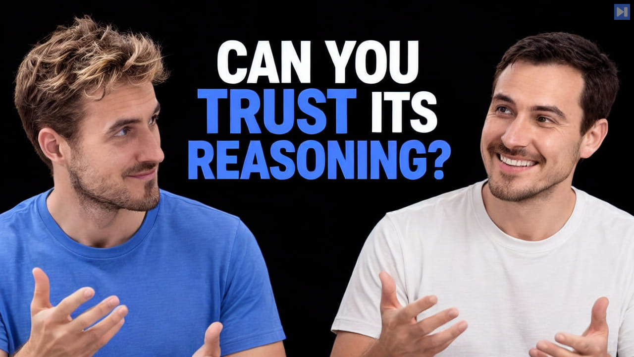 Pierce Freeman and Richard Diehl Martinez in blue and white tops against black, alongside the blue and white headline "CAN YOU TRUST ITS REASONING?".