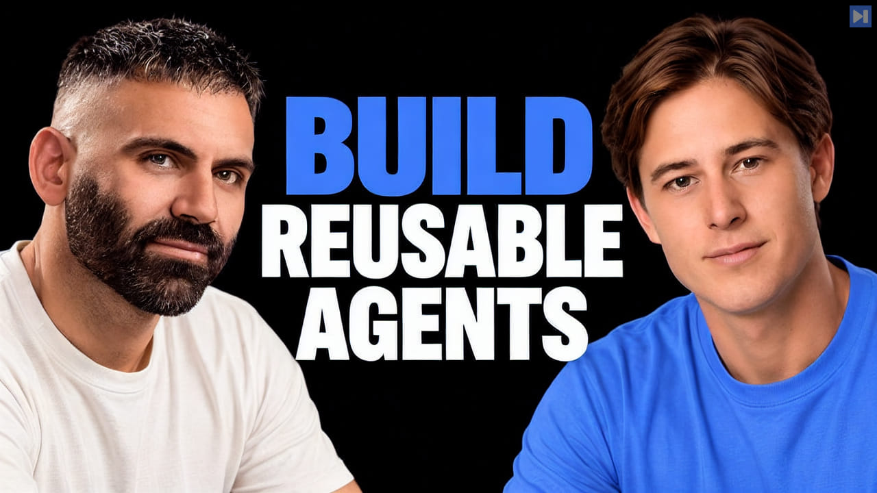 Mark Brazil and Remy Gaskell beside the blue and white headline Build Reusable Agents on black.