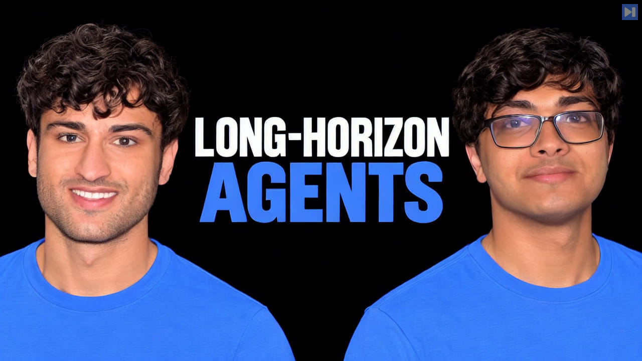 Gurvir Singh on the left and Rayan Garg wearing glasses on the right, both in blue tops, beside the white and blue headline LONG-HORIZON AGENTS on black.