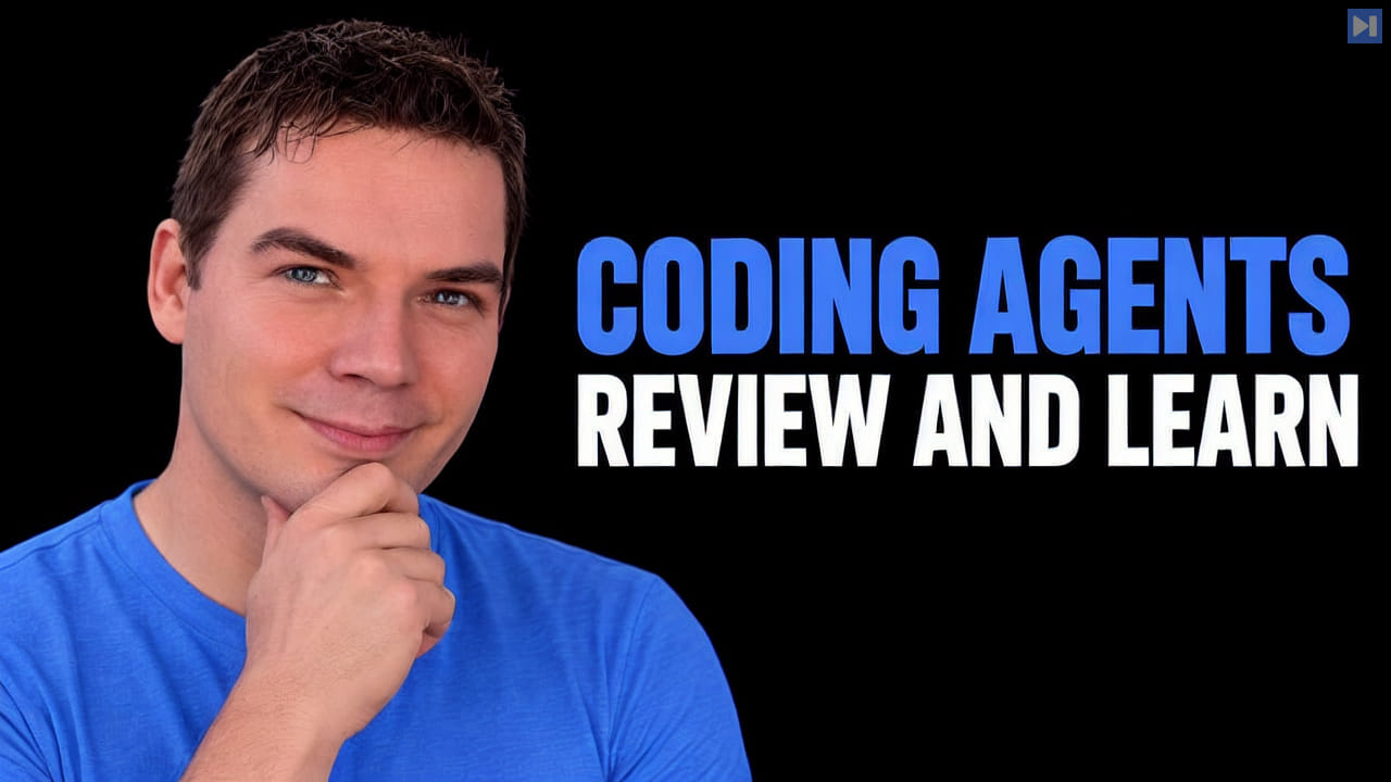 Daniel Walsh beside the blue and white headline “CODING AGENTS - REVIEW AND LEARN” on a black background.