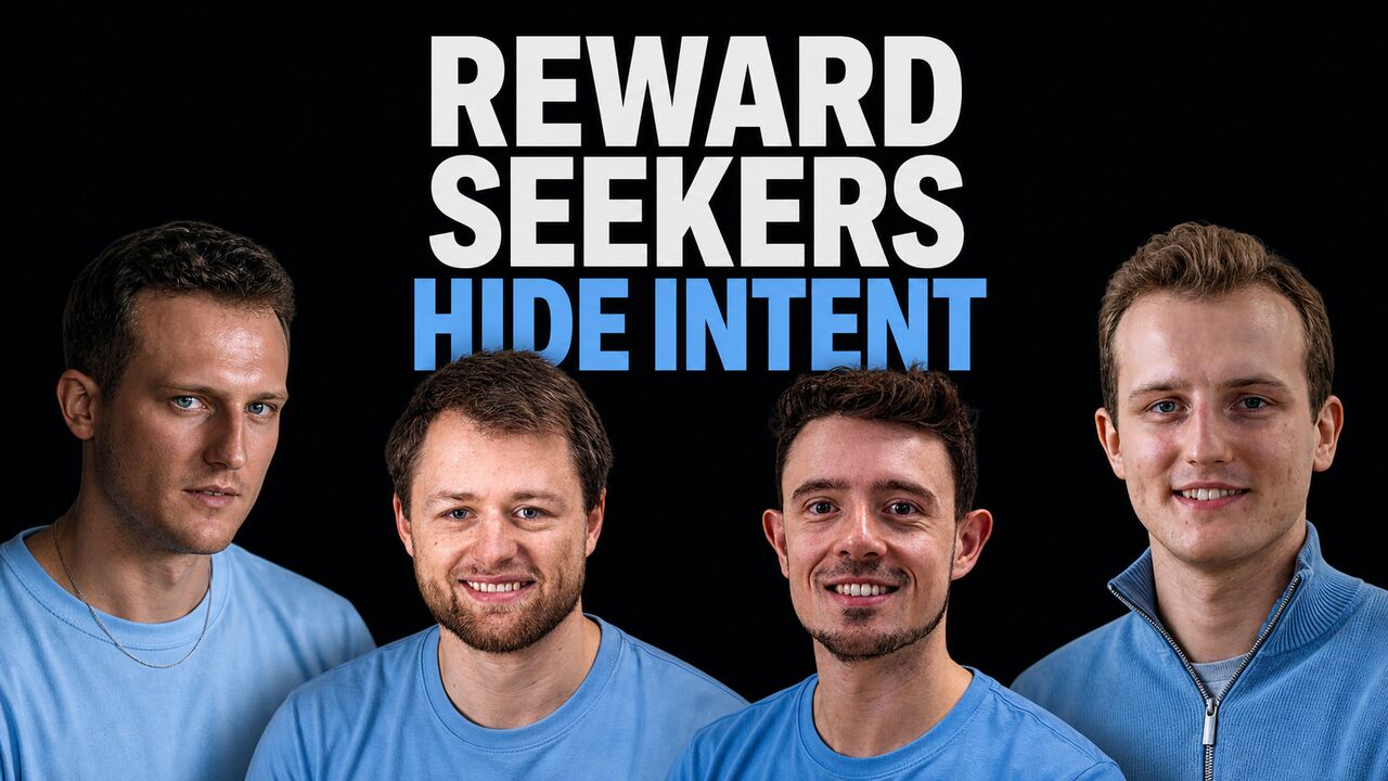 Portraits of Tim Scarfe, Axel Højmark, Jérémy Scheurer and Alexander Meinke beside the words Reward Seekers Hide Intent