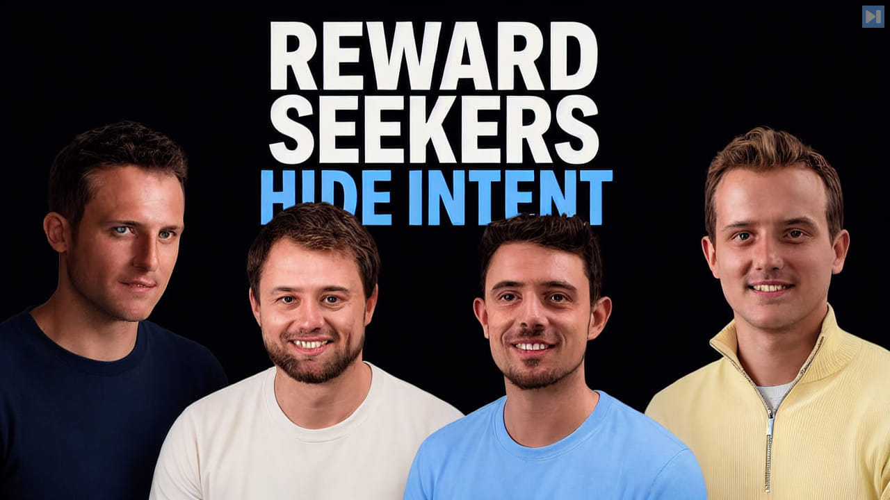 Portraits of Tim Scarfe, Axel Højmark, Jérémy Scheurer and Alexander Meinke beside the words Reward Seekers Hide Intent