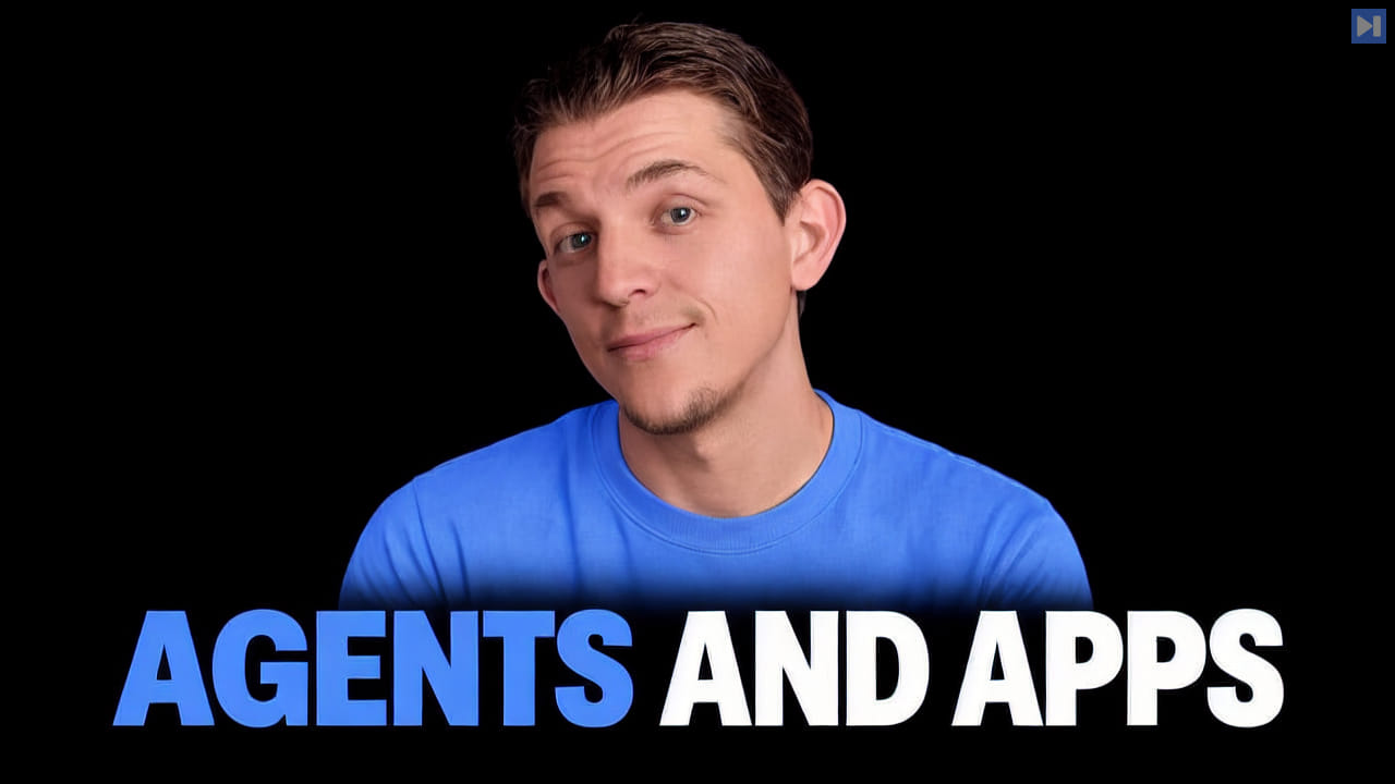Riley Brown beside the blue and white headline AGENTS AND APPS on a black background.