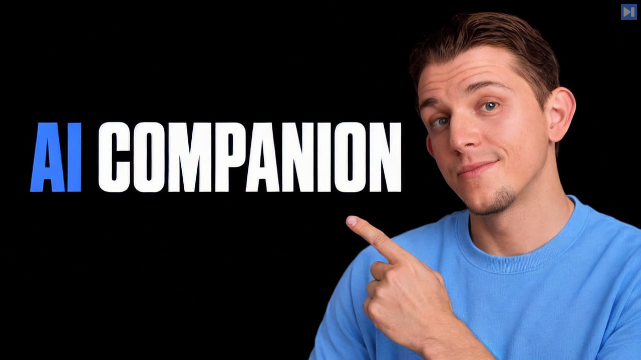 Riley Brown beside the blue and white headline “AI COMPANION” on a black background.