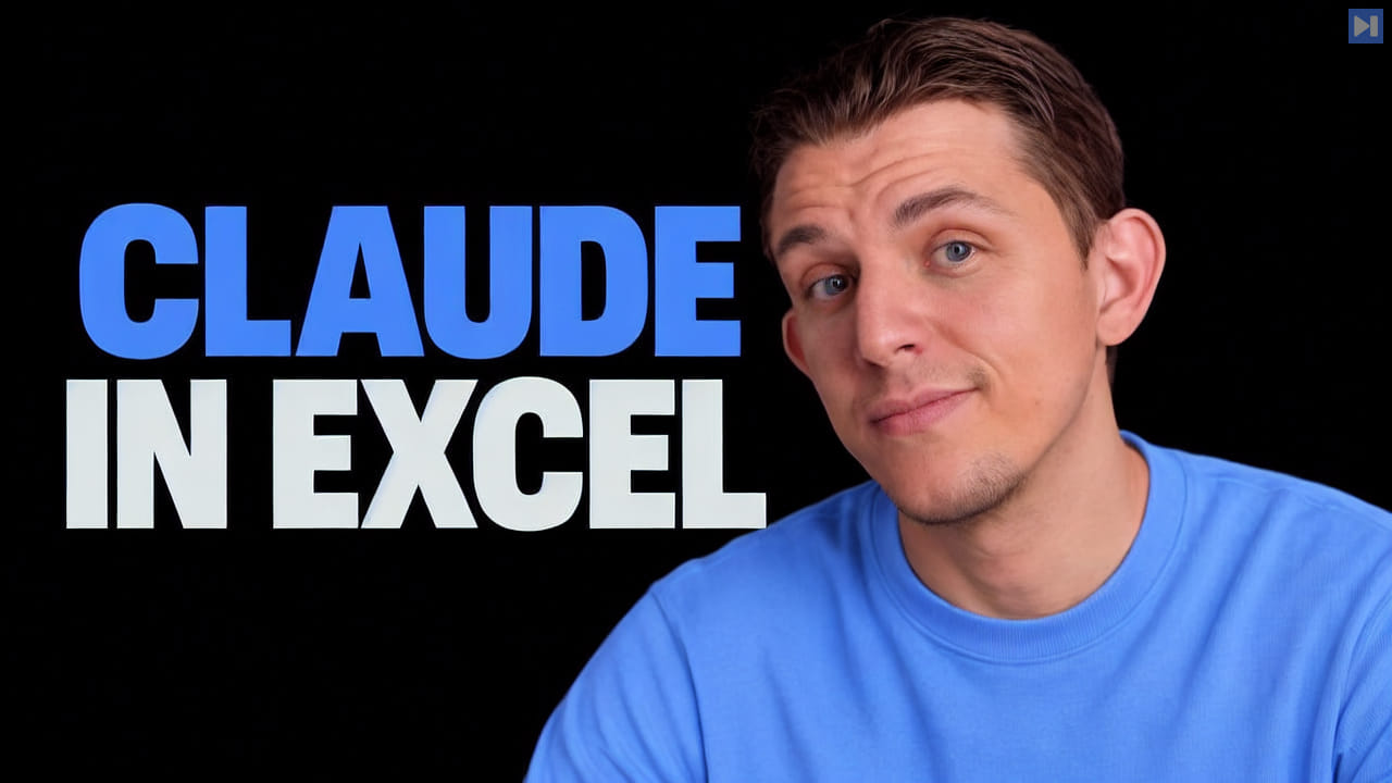 Riley Brown in a blue top beside the blue-and-white headline “CLAUDE IN EXCEL” on black.