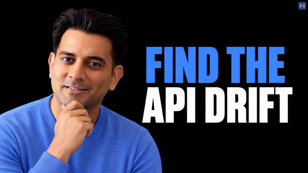 Ritvik Pandya beside the blue and white headline “FIND THE API DRIFT” on a black background.