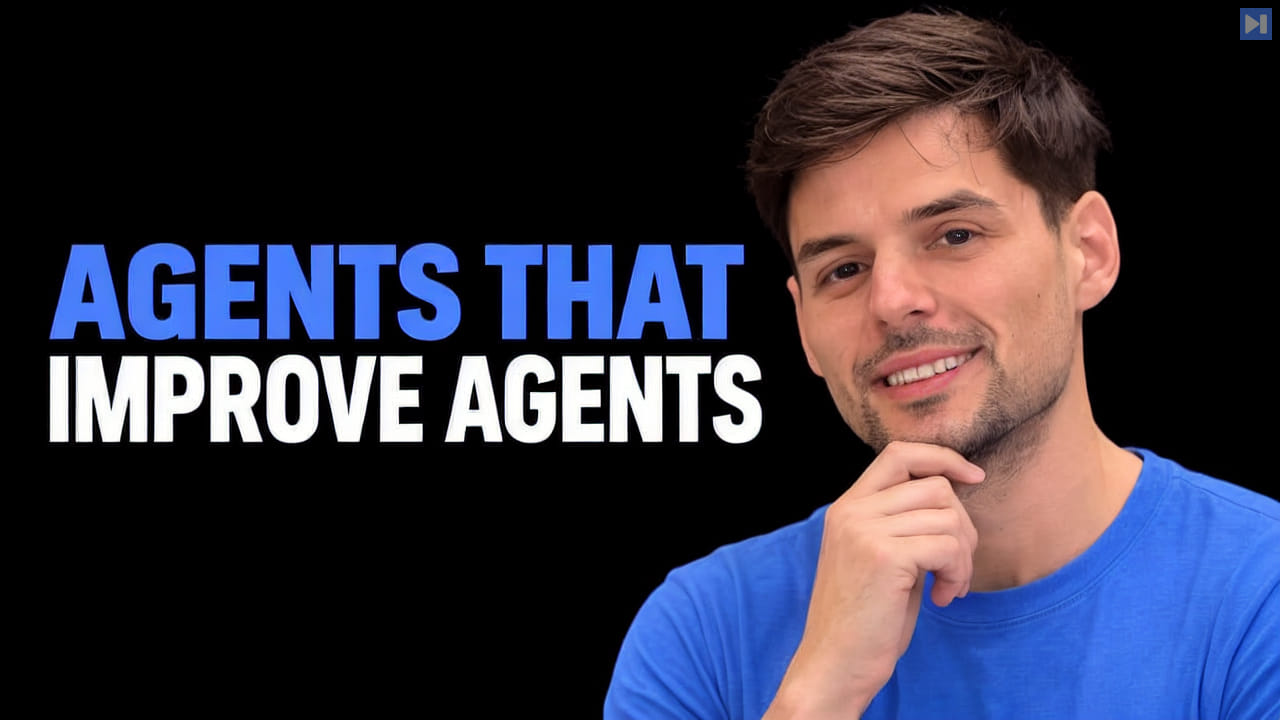 Roland Gavrilescu in a blue top beside the blue and white headline AGENTS THAT IMPROVE AGENTS on black.