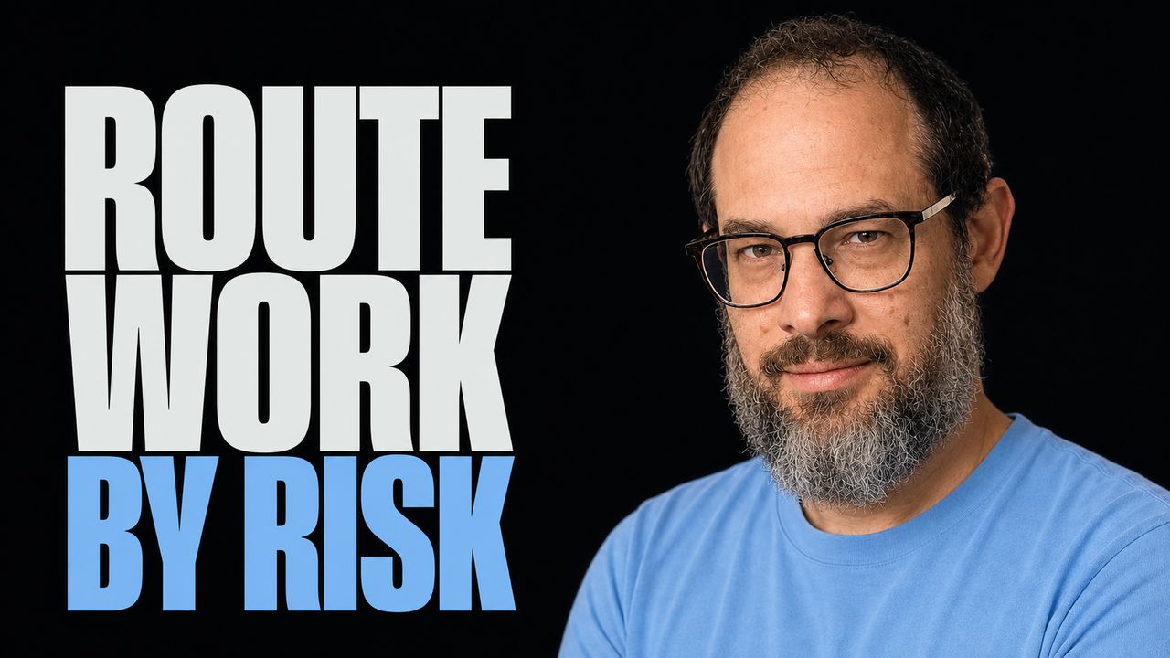 Portrait of Nate B. Jones beside the words Route Work by Risk