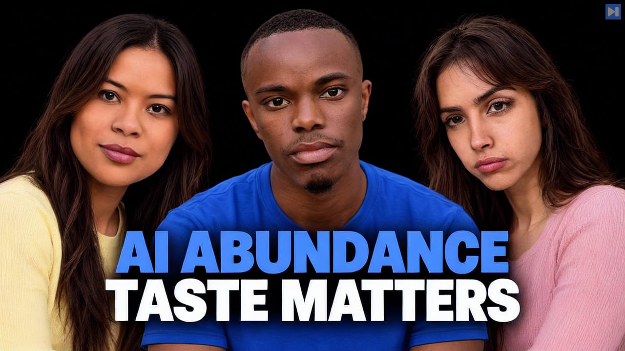 Ruby Thelot, Sophia Dew, Sofia Puccini beside the blue and white headline “AI ABUNDANCE - TASTE MATTERS” on a black background.