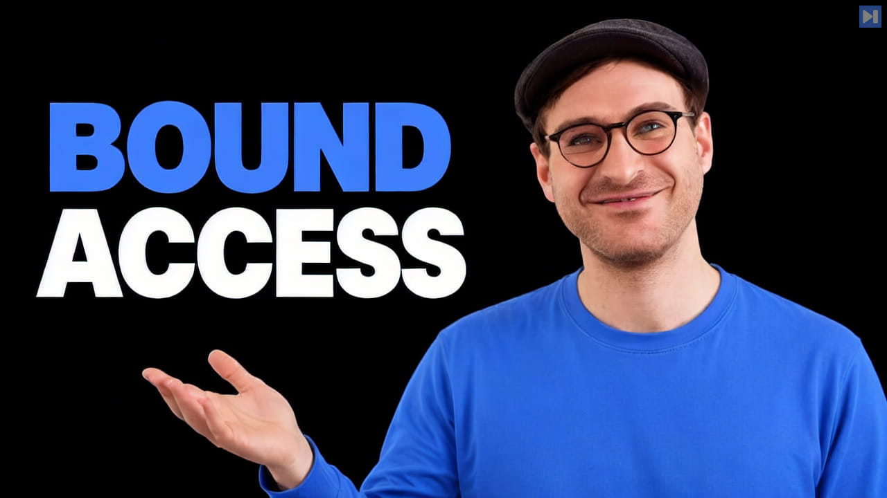 Moritz Johner in glasses and a dark cap gestures with an open hand beside the blue and white "BOUND ACCESS" headline.