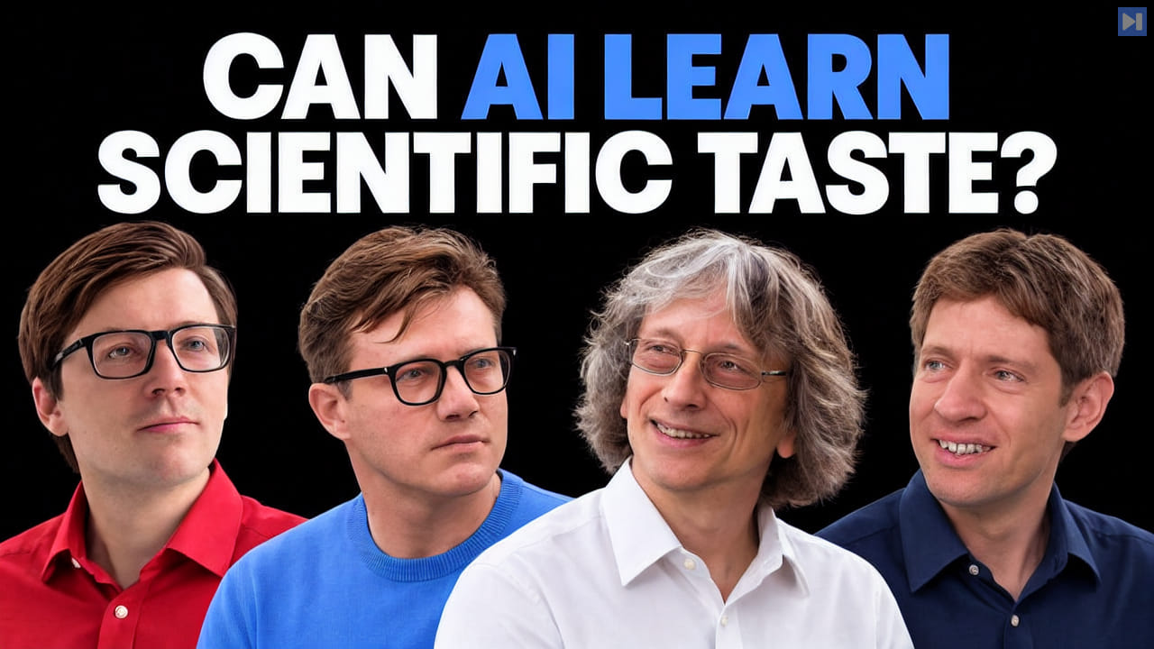 Edward Hughes, Tim Scarfe, David Deutsch and Kenneth Stanley beside the headline Can AI Learn Scientific Taste?