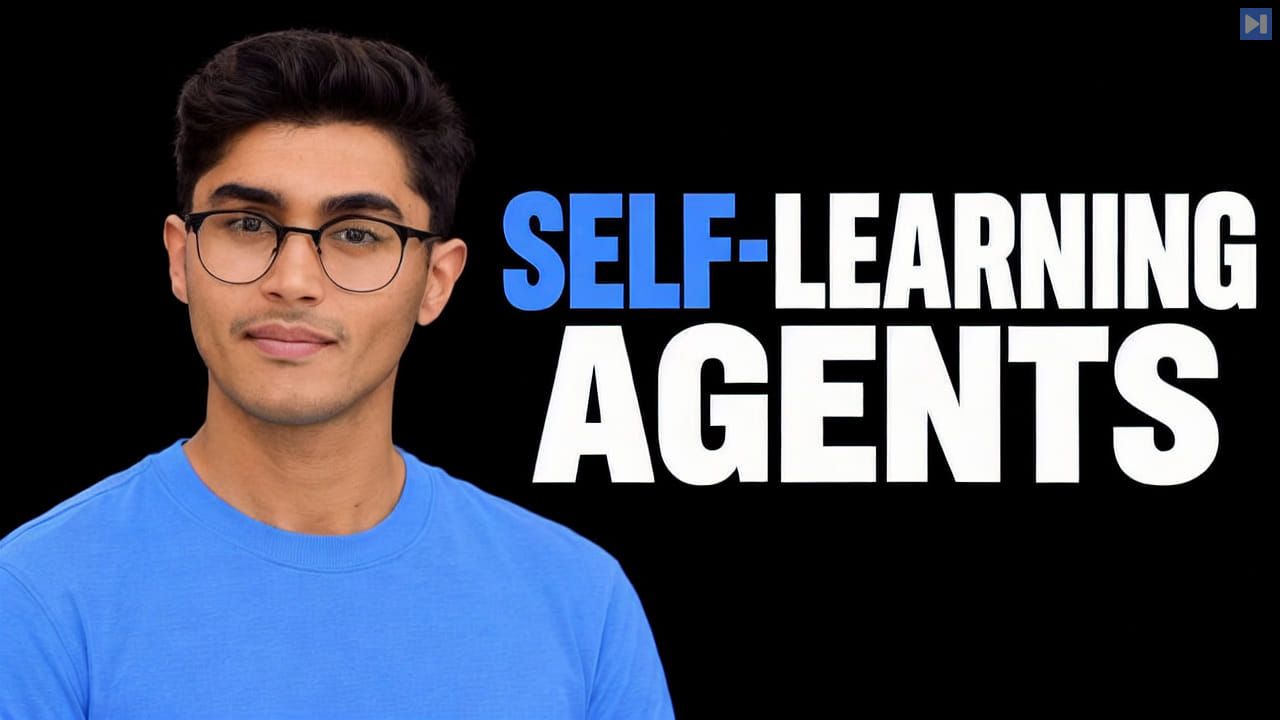 Portraits of Fuad Ali against black with the headline SELF-LEARNING AGENTS in attention blue and white.